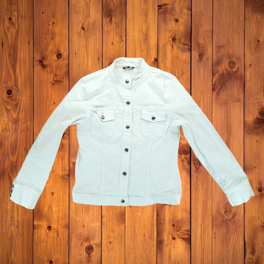 Peter Nygard Denim Jacket‎ Women's Medium White Button Up